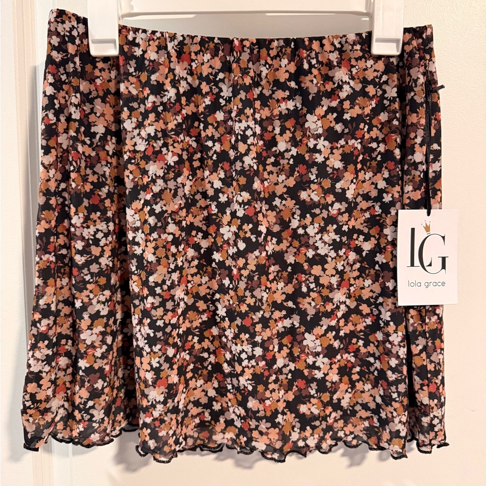 Lola Grace Floral Mini Skirt - Black and Pink
